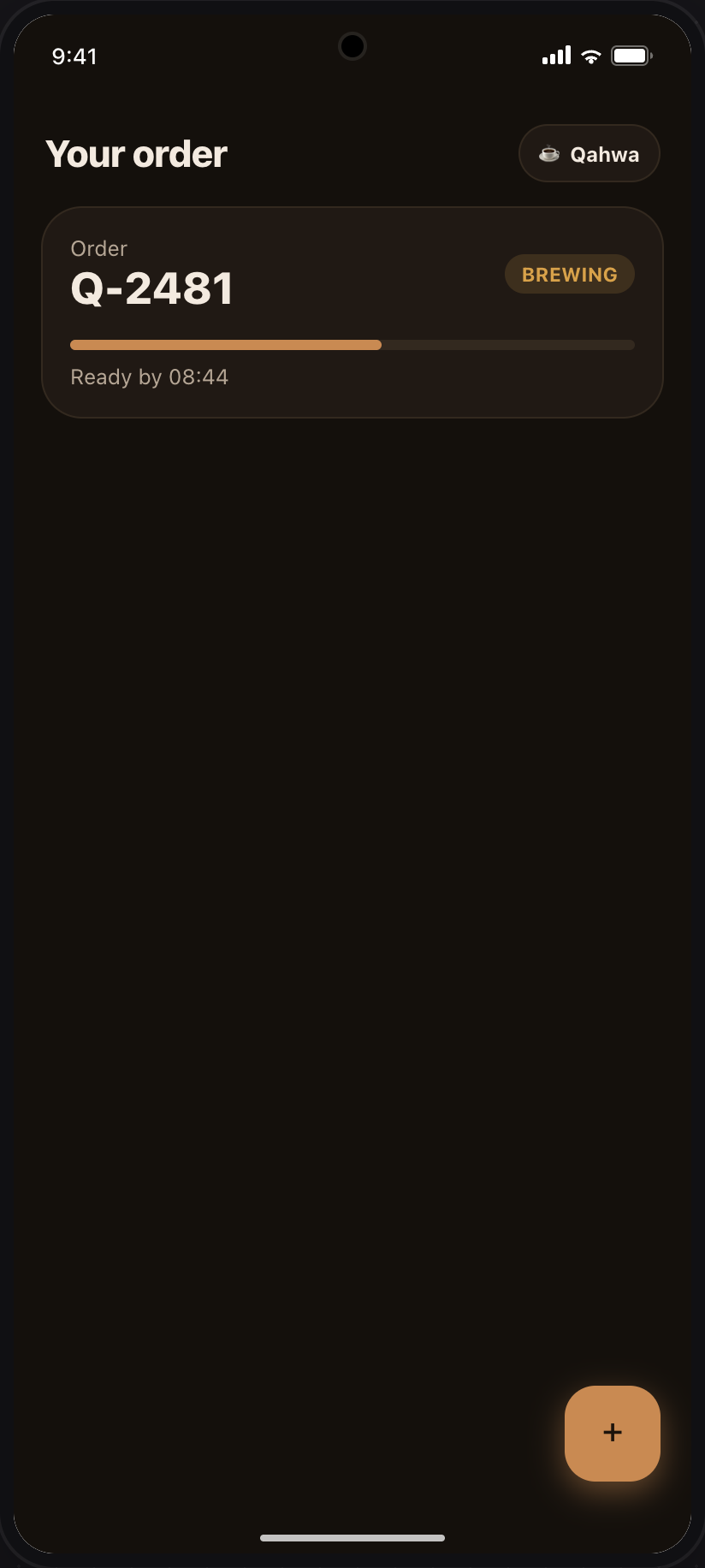 The order-status screen rendered in an Android frame