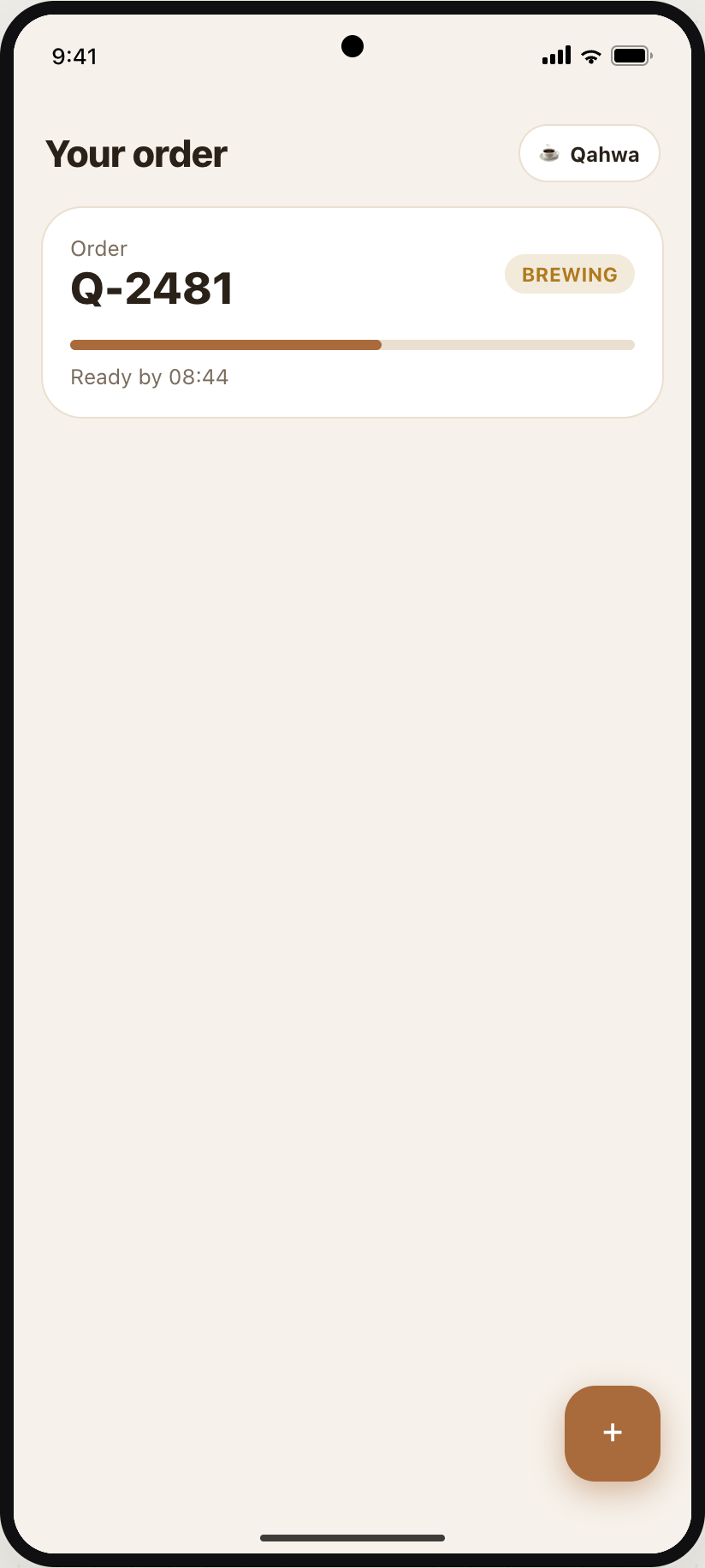 The order-status screen rendered in an Android frame